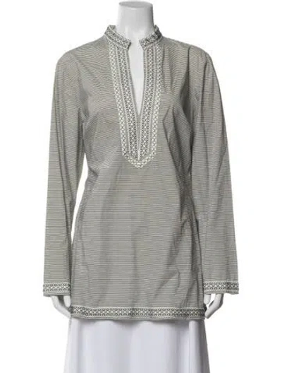 Pre-owned Tory Burch Striped Long Sleeve Tunic In White