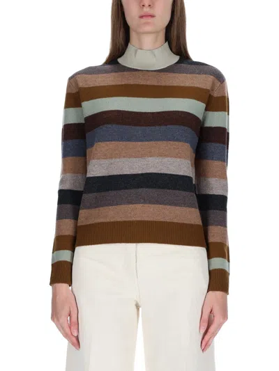 Tory Burch Striped Merino Wool Sweater In Multi