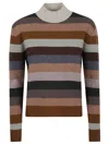 Tory Burch Striped Merino Wool Turtleneck Sweater With Ribbed Details In Multi