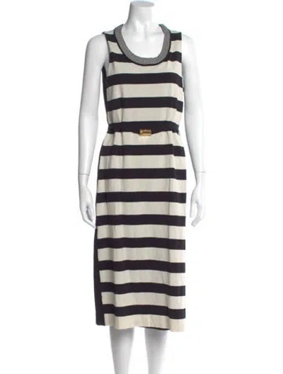 Pre-owned Tory Burch Striped Midi Length Dress In Black