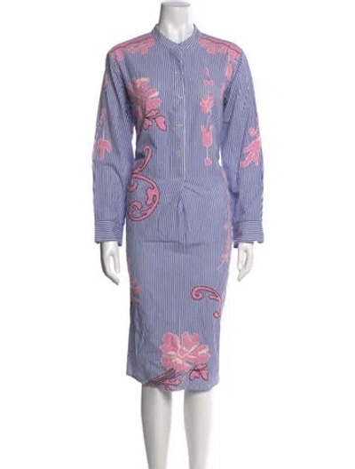 Pre-owned Tory Burch Striped Midi Length Dress In Blue