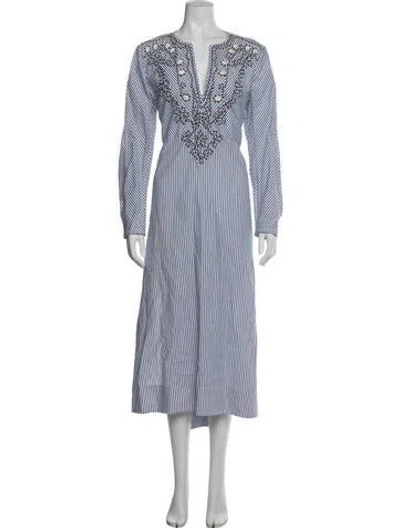 Pre-owned Tory Burch Striped Midi Length Dress In Blue