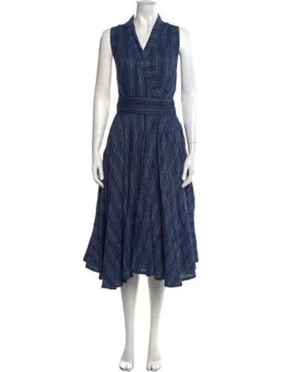 Pre-owned Tory Burch Striped Midi Length Dress In Blue