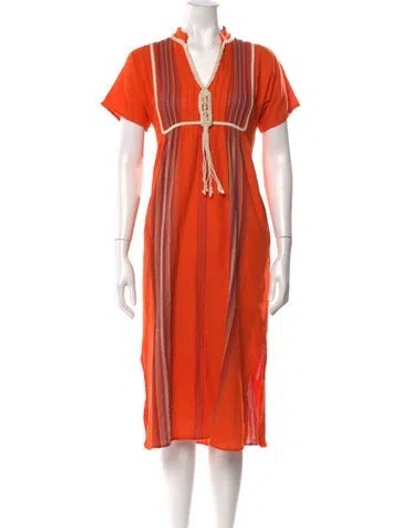 Pre-owned Tory Burch Striped Midi Length Dress In Orange