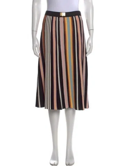 Pre-owned Tory Burch Striped Midi Length Skirt In Black