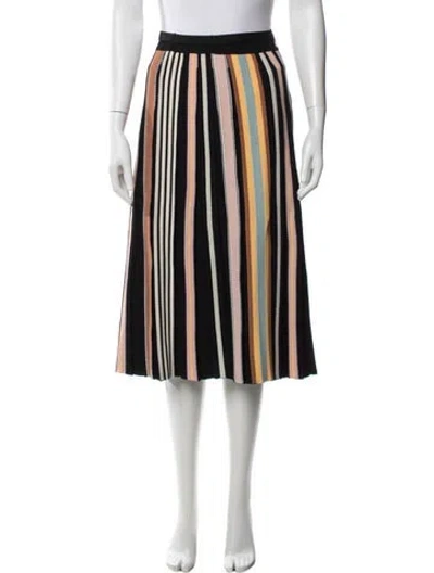 Pre-owned Tory Burch Striped Midi Length Skirt In Black
