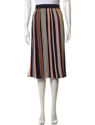 Pre-owned Tory Burch Striped Midi Length Skirt In Black