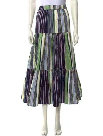 Pre-owned Tory Burch Striped Midi Length Skirt In Blue