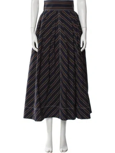 Pre-owned Tory Burch Striped Midi Length Skirt In Blue