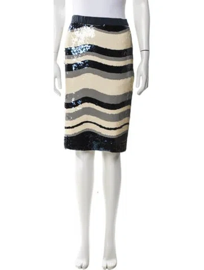 Pre-owned Tory Burch Striped Midi Length Skirt In Blue/neutrals