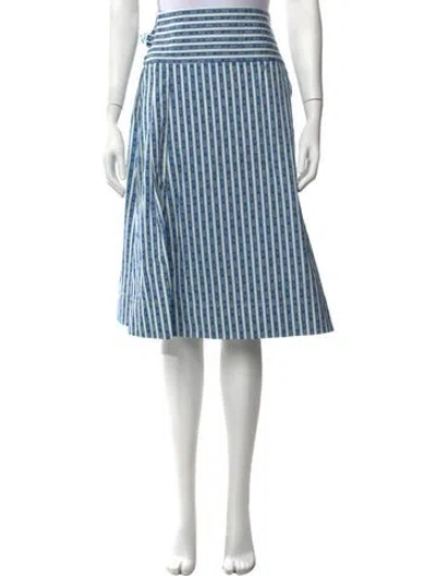 Pre-owned Tory Burch Striped Midi Length Skirt W/ Tags In Blue
