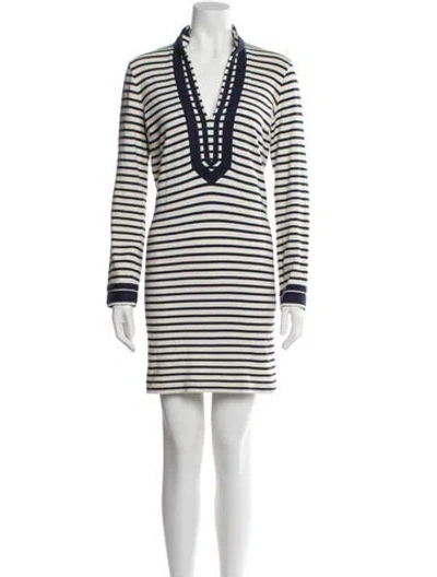Pre-owned Tory Burch Striped Mini Dress In Black