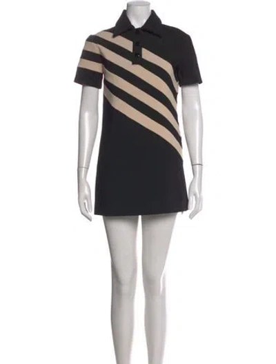 Pre-owned Tory Burch Striped Mini Dress In Black