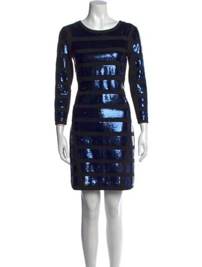 Pre-owned Tory Burch Striped Mini Dress In Black