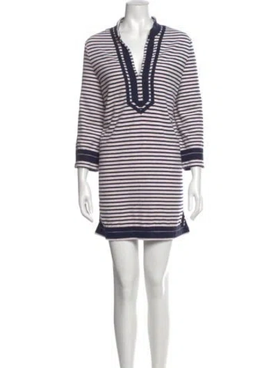 Pre-owned Tory Burch Striped Mini Dress In Blue
