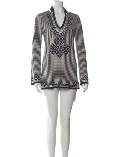 Pre-owned Tory Burch Striped Mini Dress In Blue