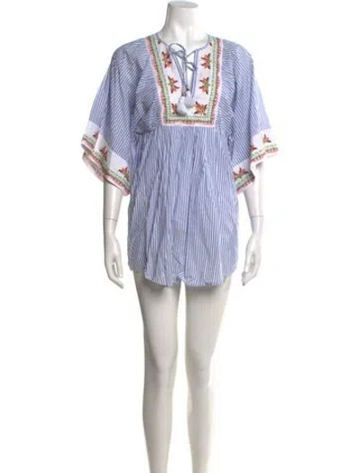 Pre-owned Tory Burch Striped Mini Dress In Blue