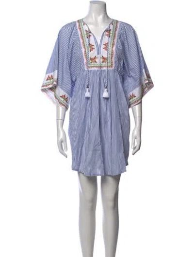 Pre-owned Tory Burch Striped Mini Dress In Blue