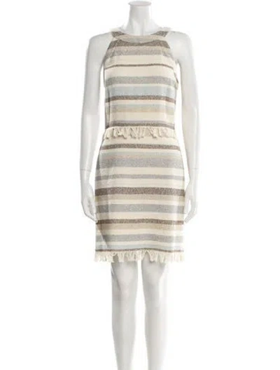 Pre-owned Tory Burch Striped Mini Dress In Neutral