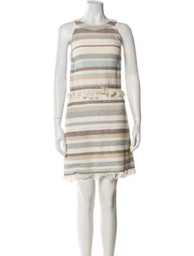 Pre-owned Tory Burch Striped Mini Dress In Neutral