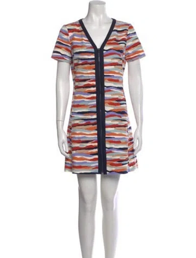 Pre-owned Tory Burch Striped Mini Dress In Orange