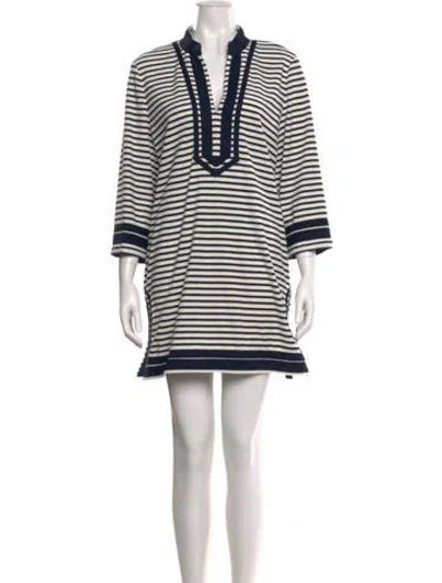 Pre-owned Tory Burch Striped Mini Dress In White