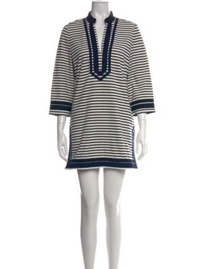 Pre-owned Tory Burch Striped Mini Dress In White
