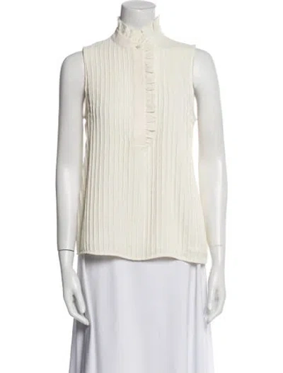 Pre-owned Tory Burch Striped Mock Neck Blouse In Neutral