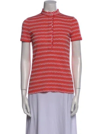 Pre-owned Tory Burch Striped Mock Neck Polo In Pink
