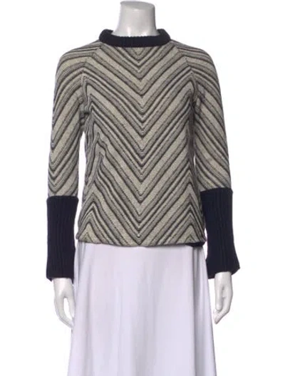 Pre-owned Tory Burch Striped Mock Neck Sweater In Blue
