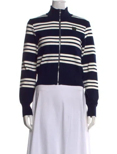 Pre-owned Tory Burch Striped Mock Neck Sweatshirt W/ Tags In Blue