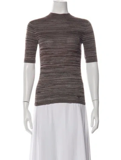 Pre-owned Tory Burch Striped Mock Neck Top In Brown