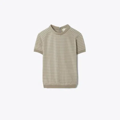 Tory Burch Striped Nylon Mockneck In Gray Chateau