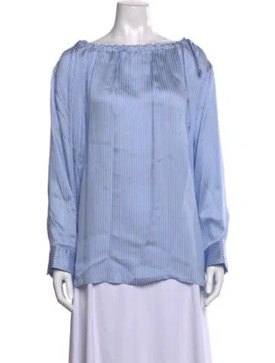 Pre-owned Tory Burch Striped Off-the-shoulder Blouse In Blue
