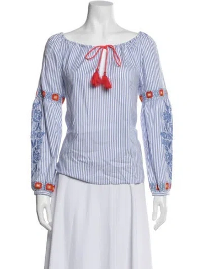 Pre-owned Tory Burch Striped Off-the-shoulder Blouse In Blue