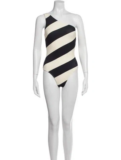 Pre-owned Tory Burch Striped One-piece W/ Tags In Neutral