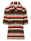Tory Burch Viscose Striped Ribbed Polo In Multi