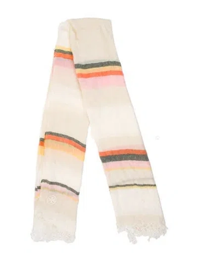 Pre-owned Tory Burch Striped Scarf In Neutral