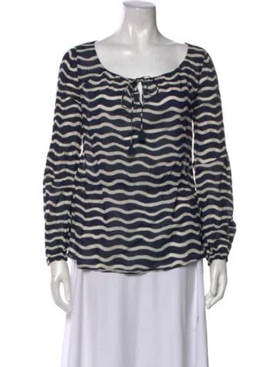 Pre-owned Tory Burch Striped Scoop Neck Blouse In Blue