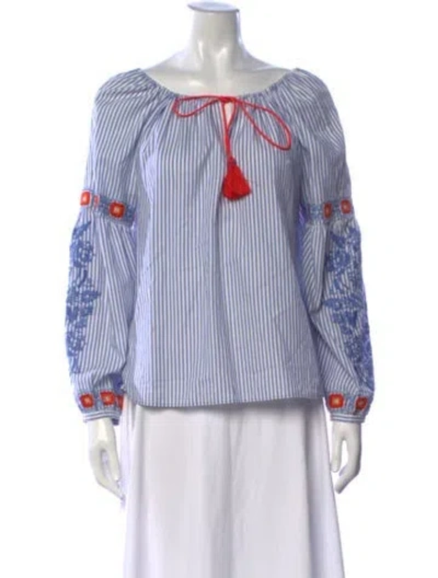 Pre-owned Tory Burch Striped Scoop Neck Blouse In Blue