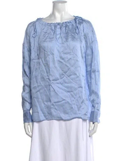Pre-owned Tory Burch Striped Scoop Neck Blouse In Blue