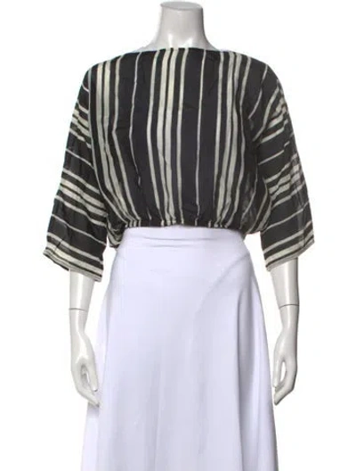 Pre-owned Tory Burch Striped Scoop Neck Crop Top In Blue