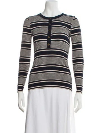 Pre-owned Tory Burch Striped Scoop Neck Sweater In Blue