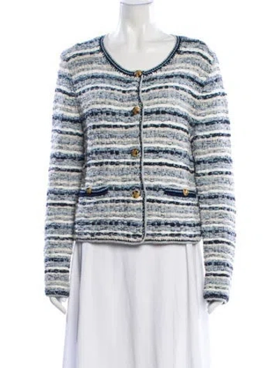 Pre-owned Tory Burch Striped Scoop Neck Sweater In Blue