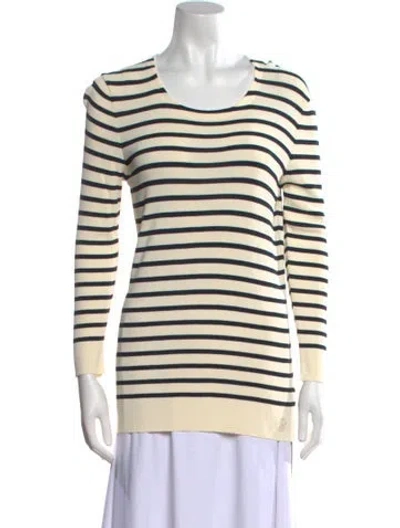 Pre-owned Tory Burch Striped Scoop Neck Sweater In Neutral
