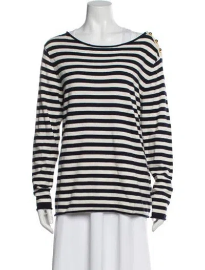 Pre-owned Tory Burch Striped Scoop Neck Sweater In Neutral