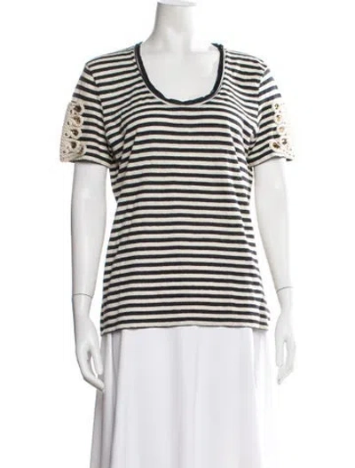 Pre-owned Tory Burch Striped Scoop Neck T-shirt In Black