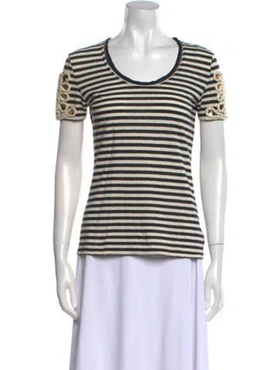 Pre-owned Tory Burch Striped Scoop Neck T-shirt In Neutral