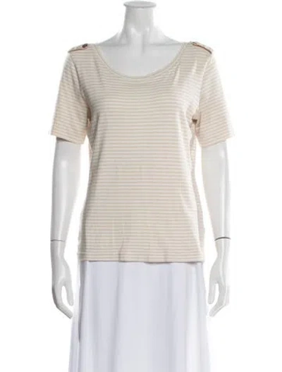 Pre-owned Tory Burch Striped Scoop Neck T-shirt In Neutral