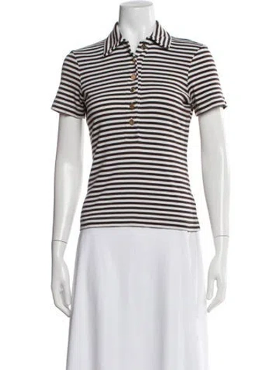 Pre-owned Tory Burch Striped Short Sleeve Polo In Black/white